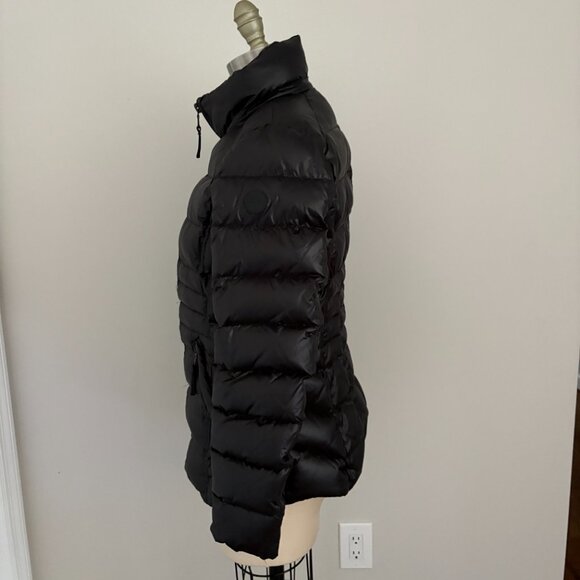 Andrew Marc Down Jacket Black Shiny Moto Zippers Puffer 650 Fill Size Small - Picture 3 of 13